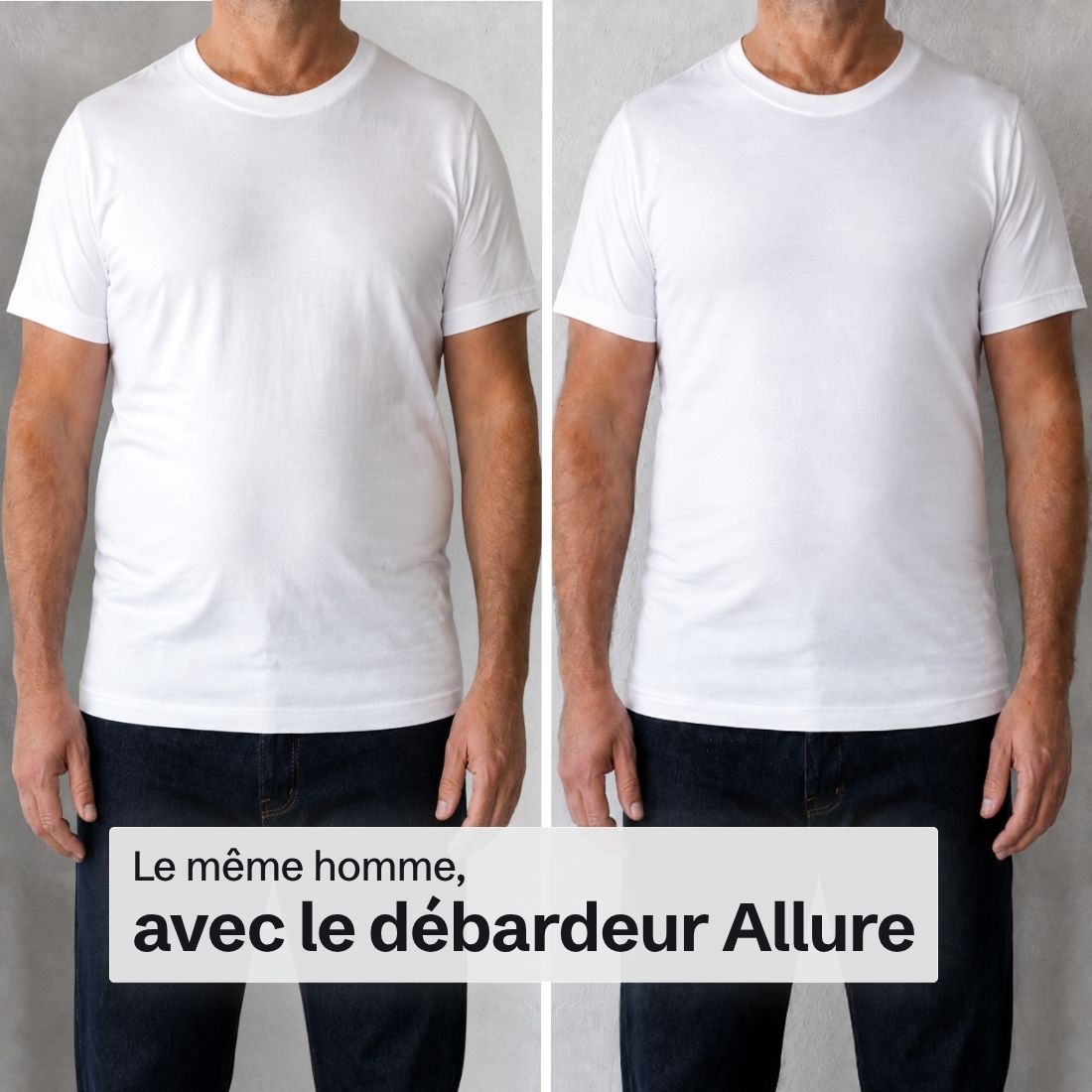 Même t-shirt blanc sans puis avec le Débardeur Allure, ventre camouflé